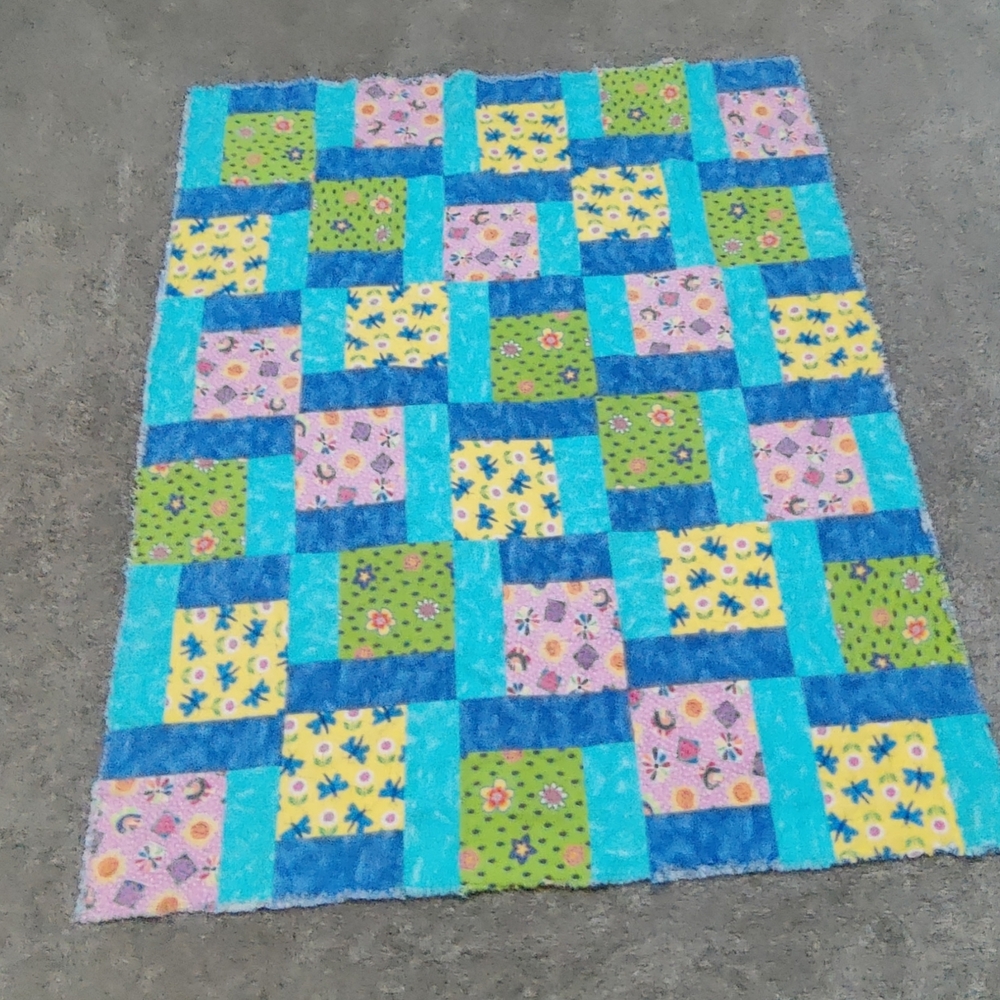 Handmade Colorful Patchwork Denim Quilt - Picture 2 of 15